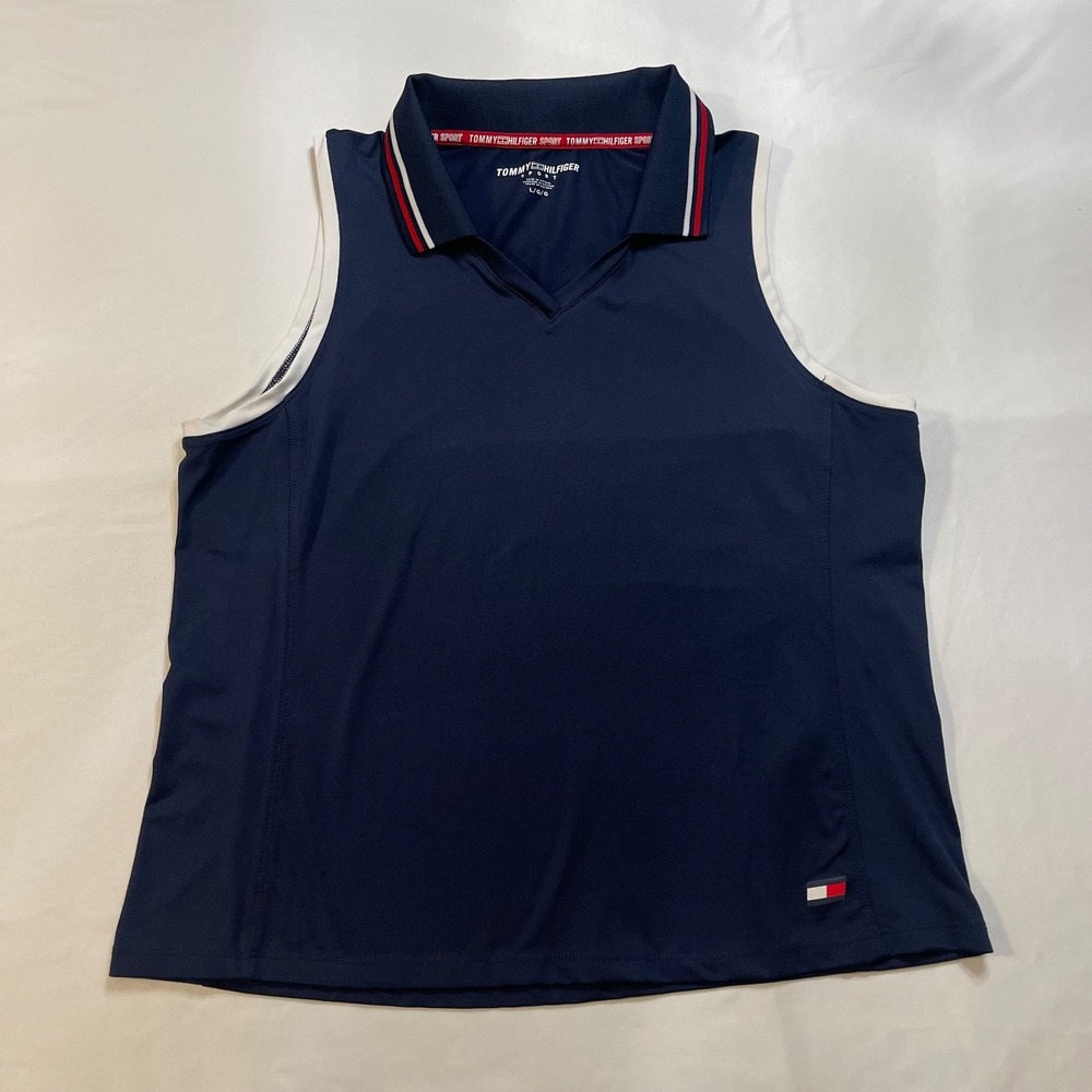 Tommy Hilfiger Sport Women's Sleeveless Golf Polo Shirt Navy Large Stretch